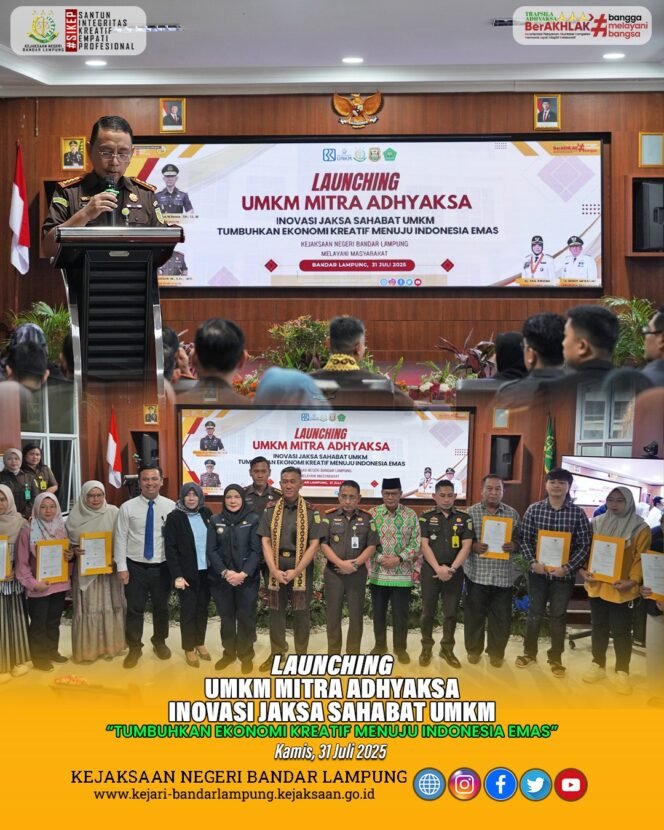 
					Kejari Bandar Lampung Launching UMKM Mitra Adhyaksa Bertajuk “Inovasi Jaksa Sahabat UMKM Dan Pendampingan Hukum kepada UMKM”