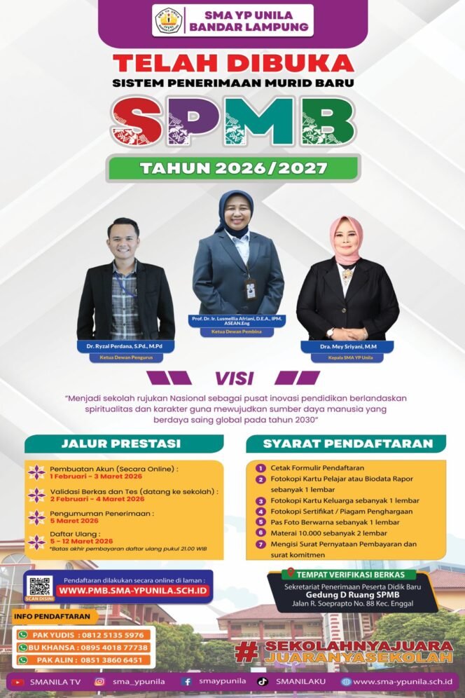 
					Penerimaan Murid Baru (SPMB) SMA YP UnilaTahun Ajaran 2026/2027